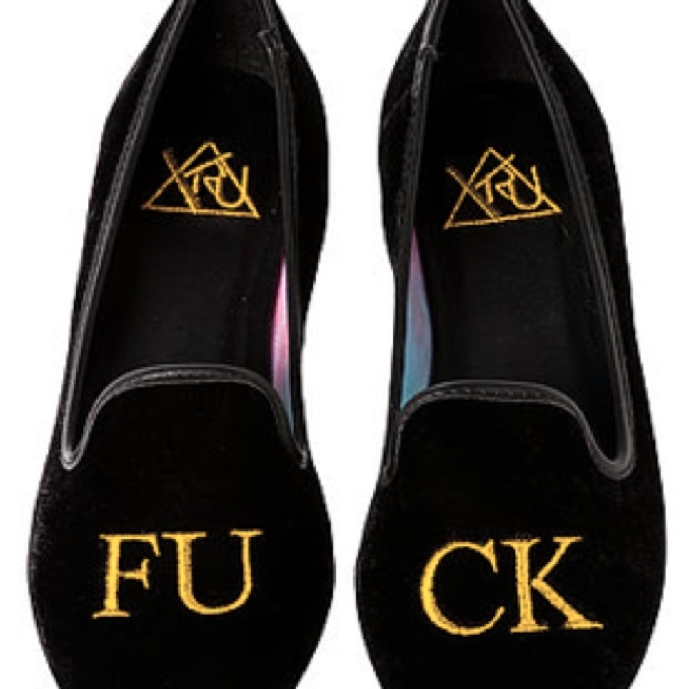 💎NEW💎 YRU Fuck Gold Lavish Black Flats